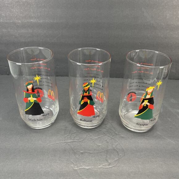 3 VTG 1995 McDonald Puerto Rico Tres Reyes Magos glasses Baltasar Gaspar Melchor - Picture 1 of 7